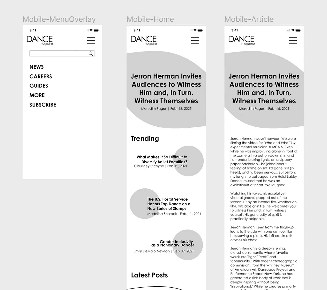 DanceMag Mid-Fidelity Wireframe 1