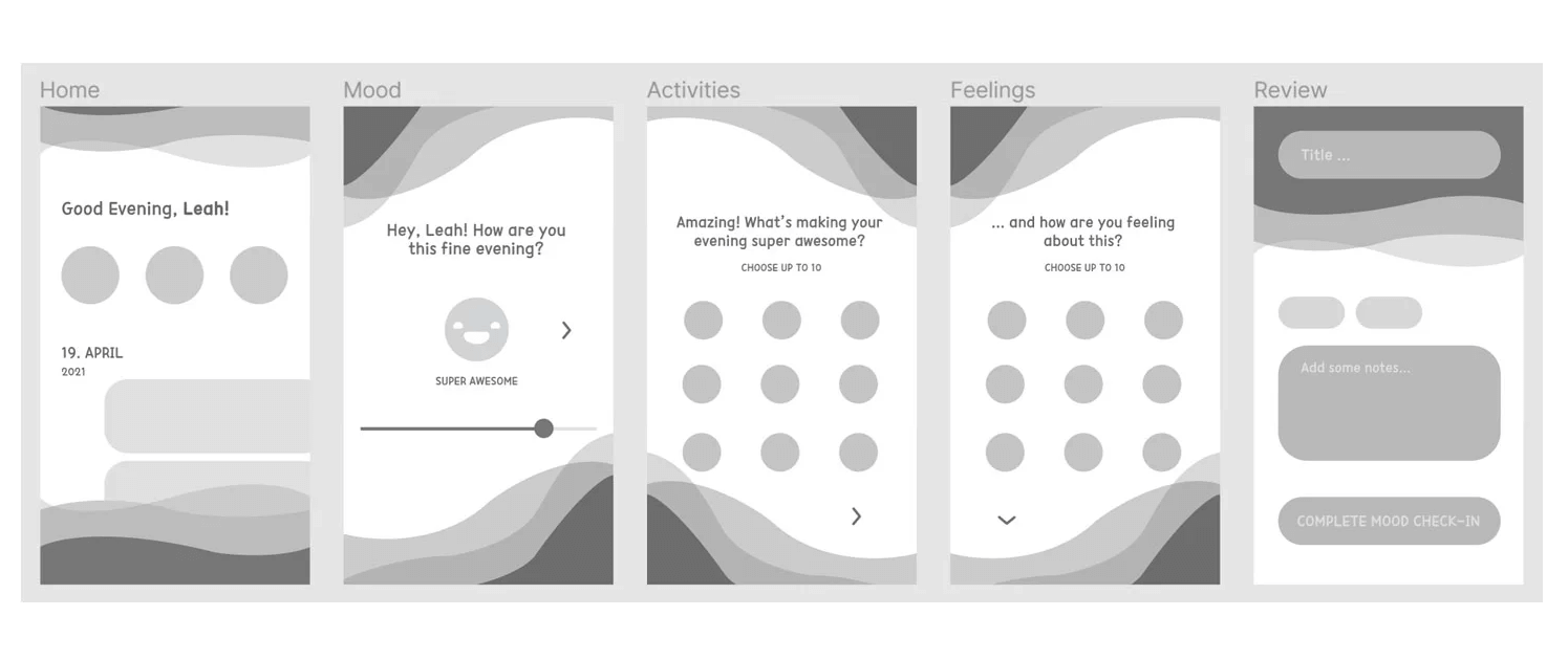 reflectly mid fidelity wireframes